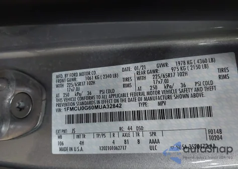 2021 Ford Escape Se from USA, damaged, VIN 1FMCU0G60MUA32842